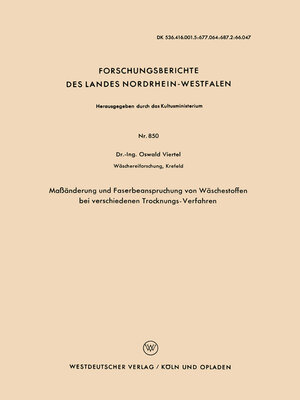 cover image of Maßänderung und Faserbeanspruchung von Wäschestoffen bei verschiedenen Trocknungs-Verfahren